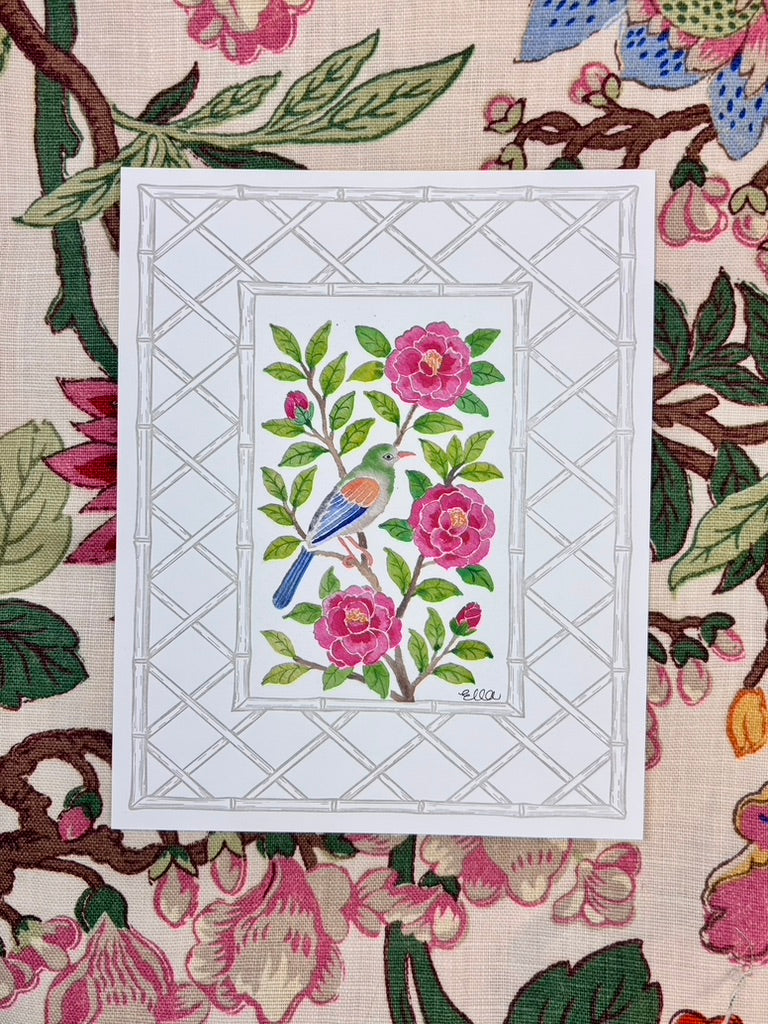 Camellia Bird Letterpress Art Print