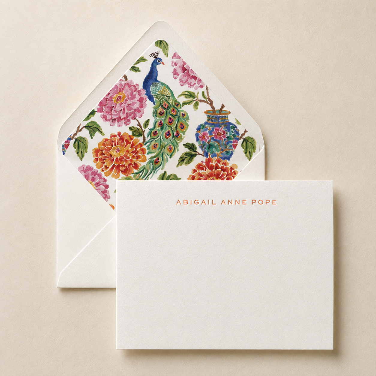 Zinnea Peacocks Letterpress Stationery