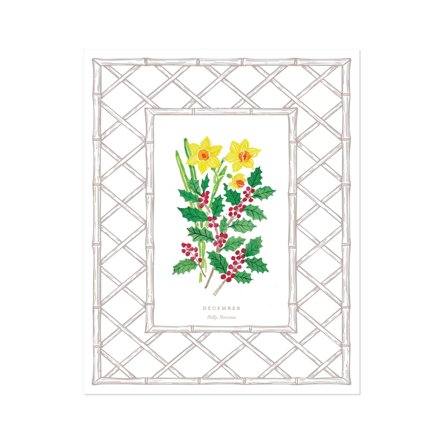 December Birth Flower Letterpress Art Print