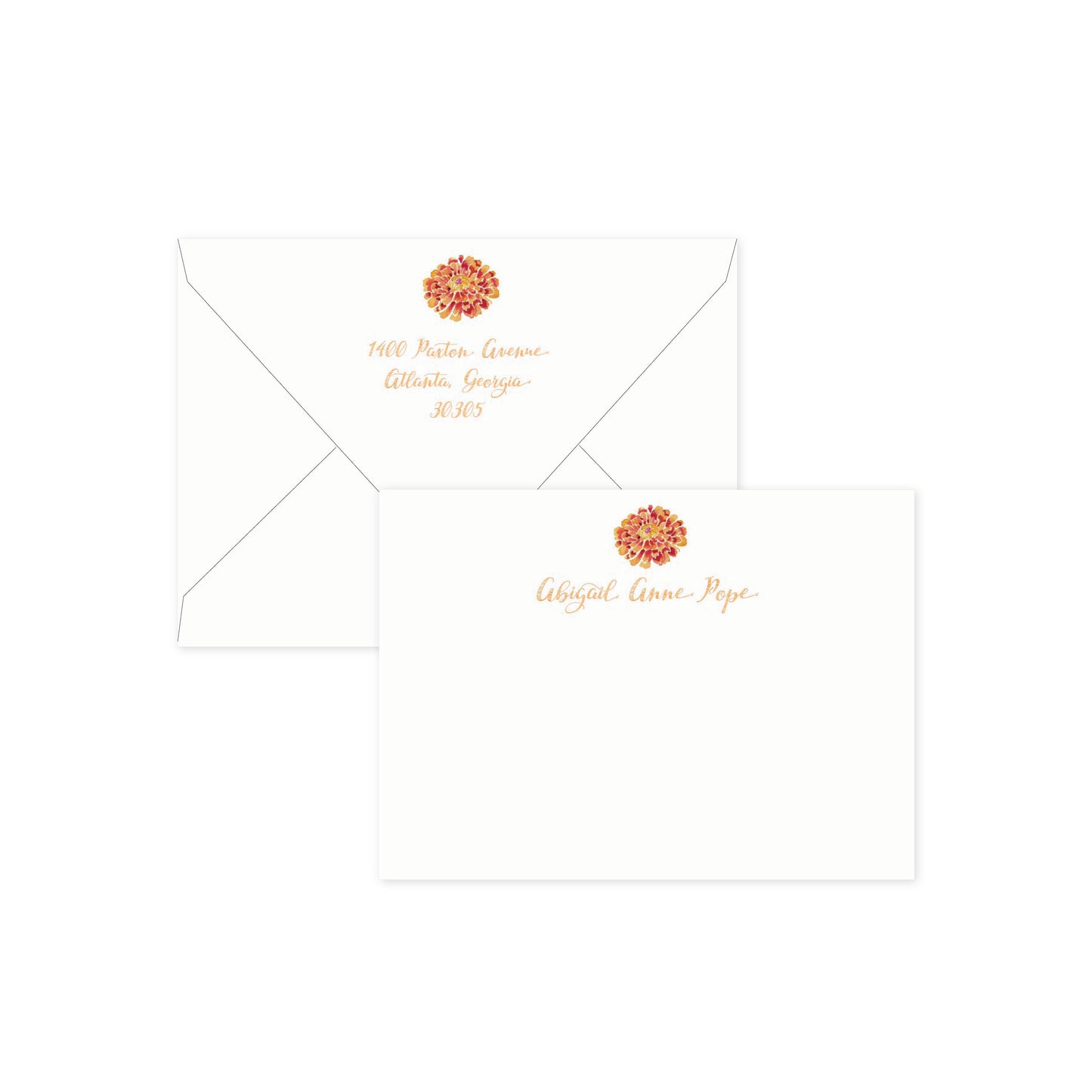 Orange Zinnea Personalized Stationery