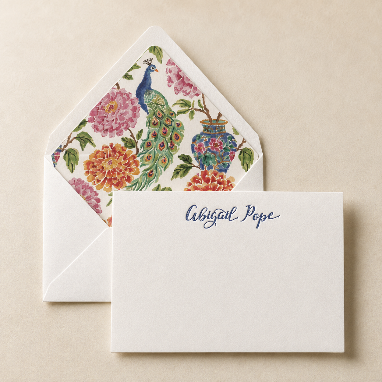 Zinnea Peacocks Letterpress Stationery