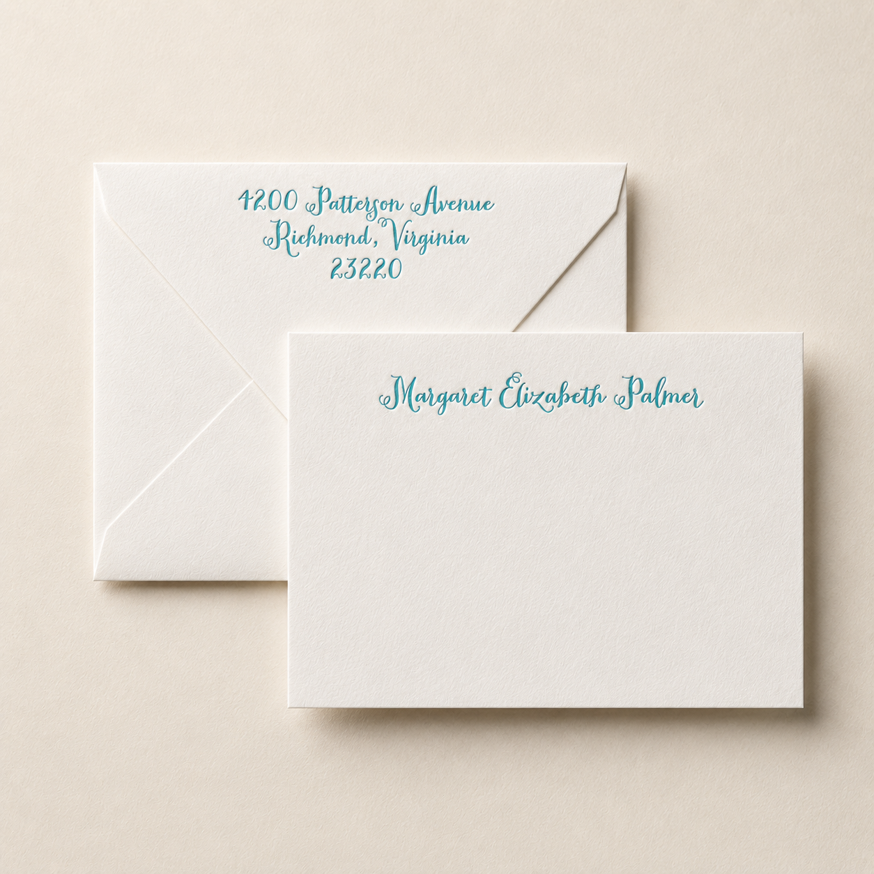 Cherry Blossom in Teal Personalized Letterpress Stationery