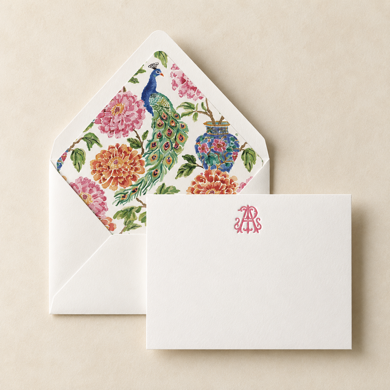 Zinnea Peacocks Letterpress Stationery
