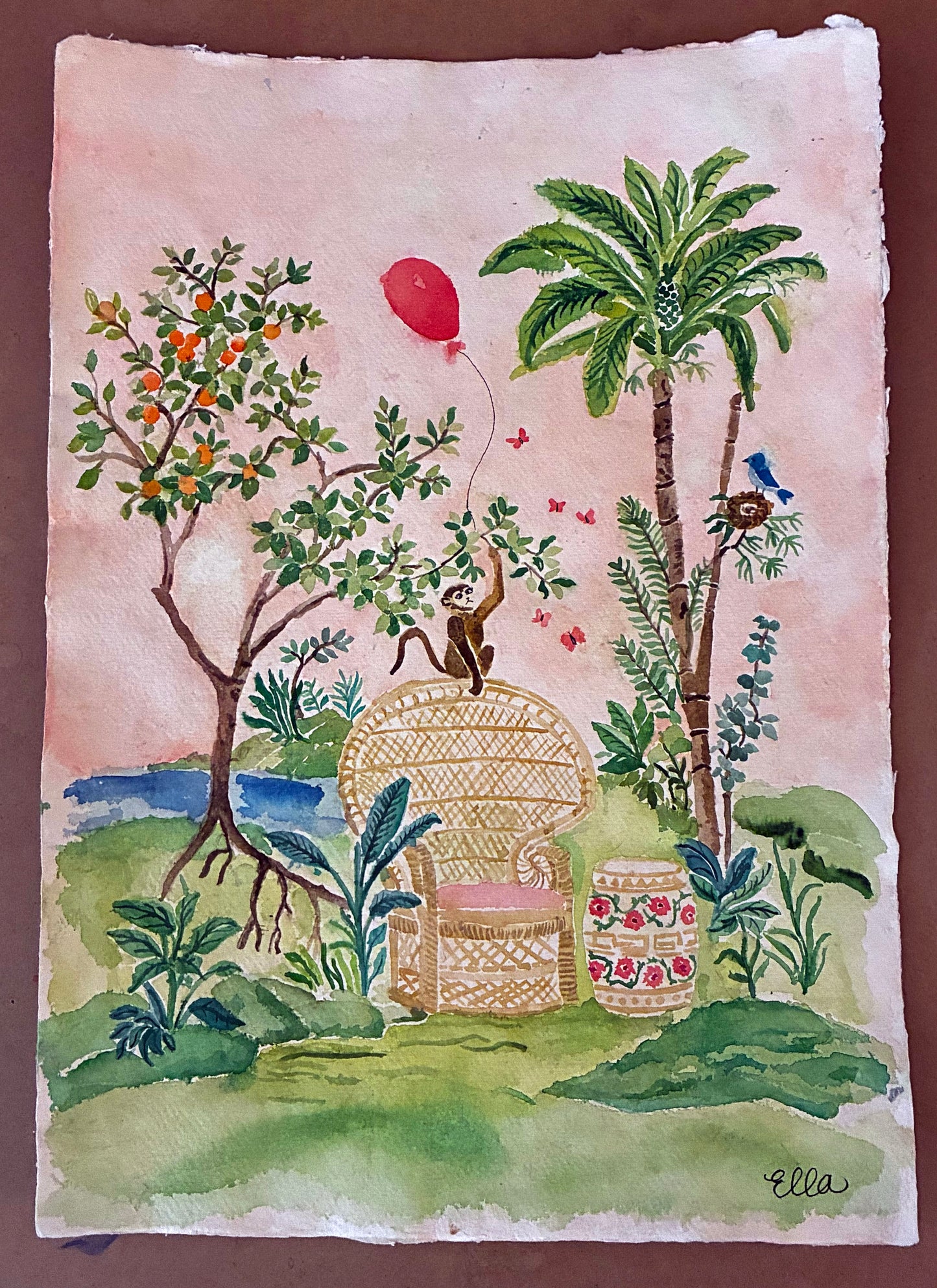 Monkey at The Colony Watercolor Original Painting