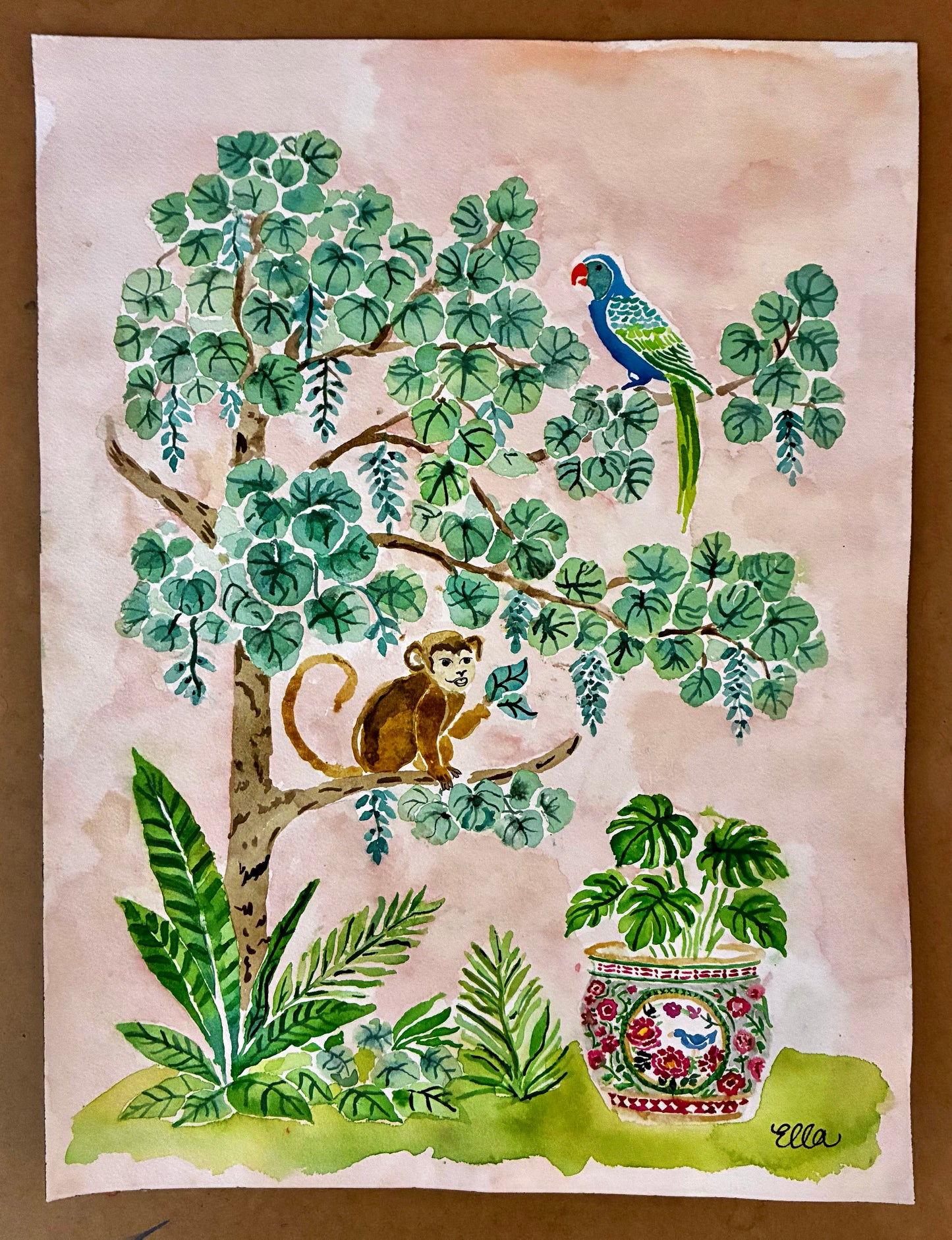 Palm Monkey Watercolor Original Painting