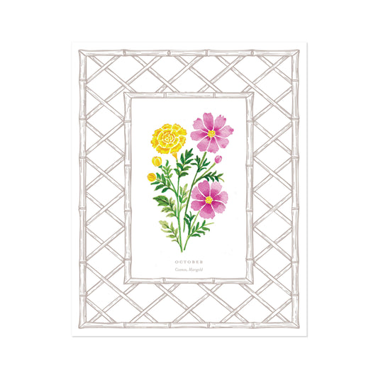October Birth Flower Letterpress Art Print