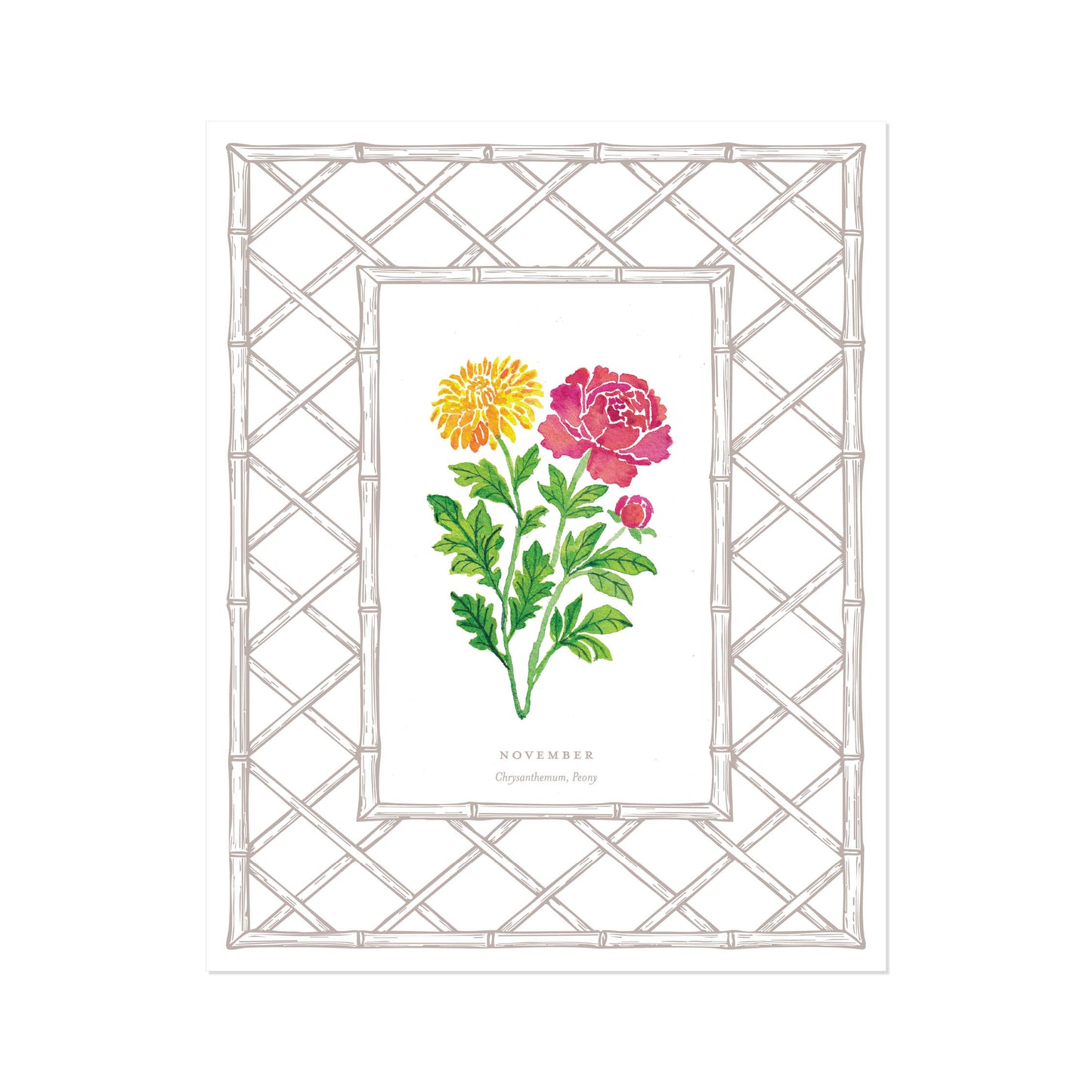 November Birth Flower Letterpress Art Print