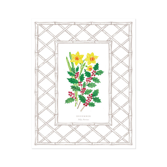 December Birth Flower Letterpress Art Print