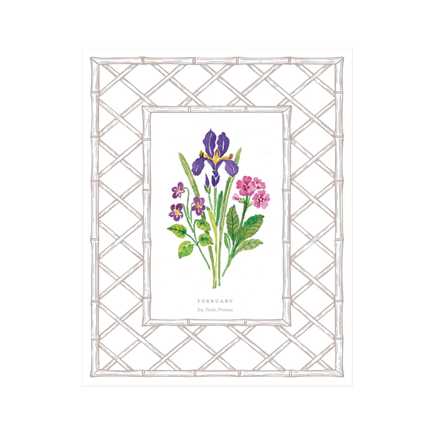February Birth Flower Letterpress Art Print