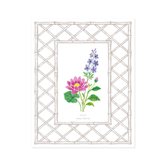 July Birth Flower Letterpress Art Print