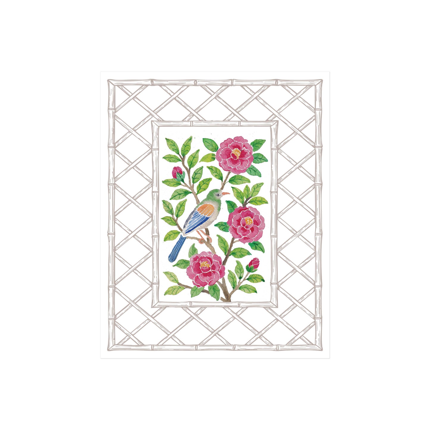Camellia Bird Letterpress Art Print