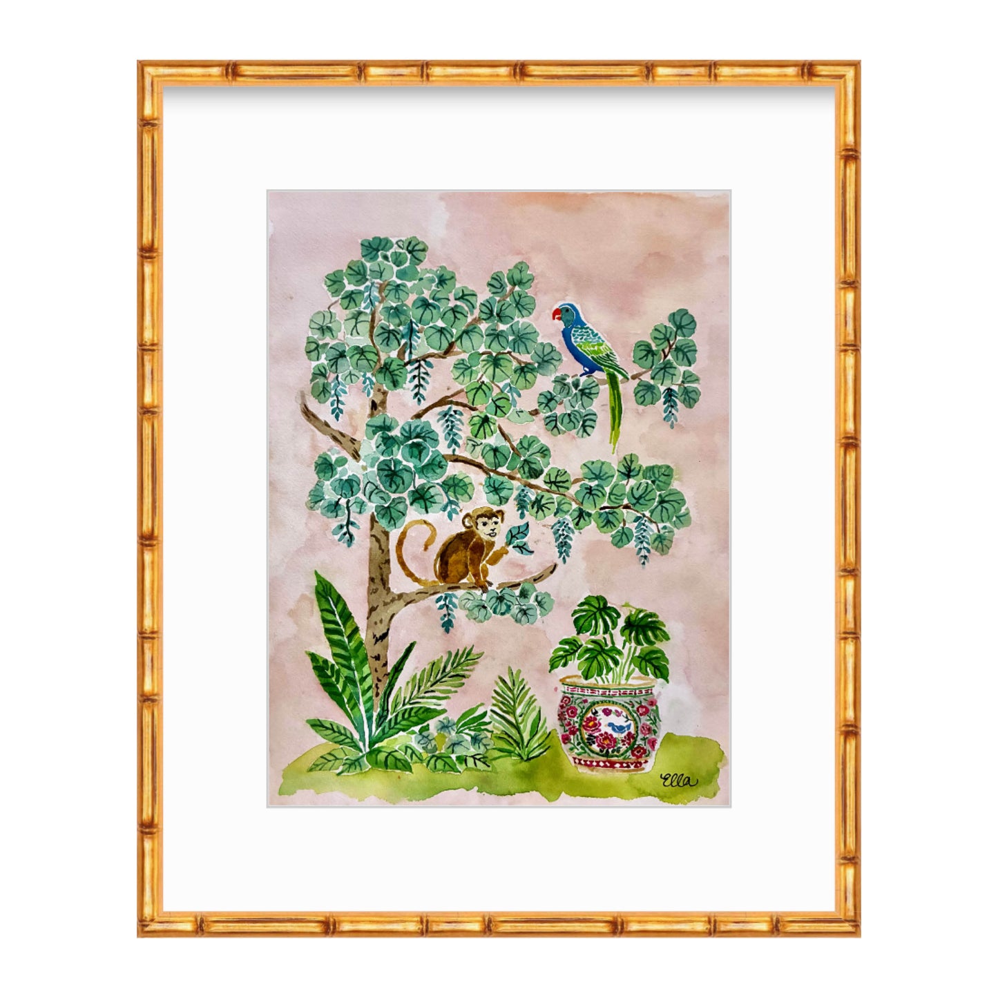 Palm Monkey Watercolor Original Painting