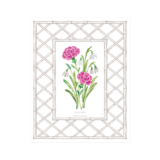 January Birth Flower Letterpress Art Print