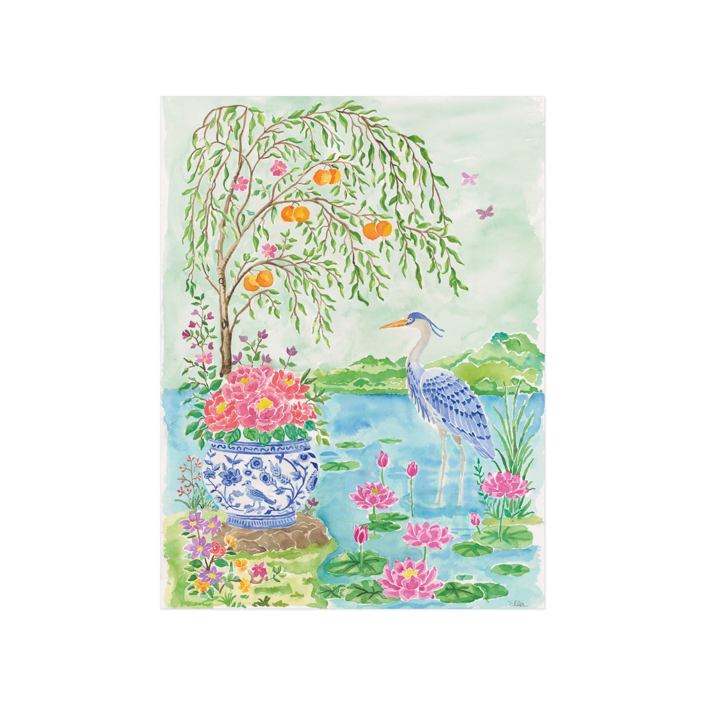 Heron in the Garden Fine Art Giclée Print