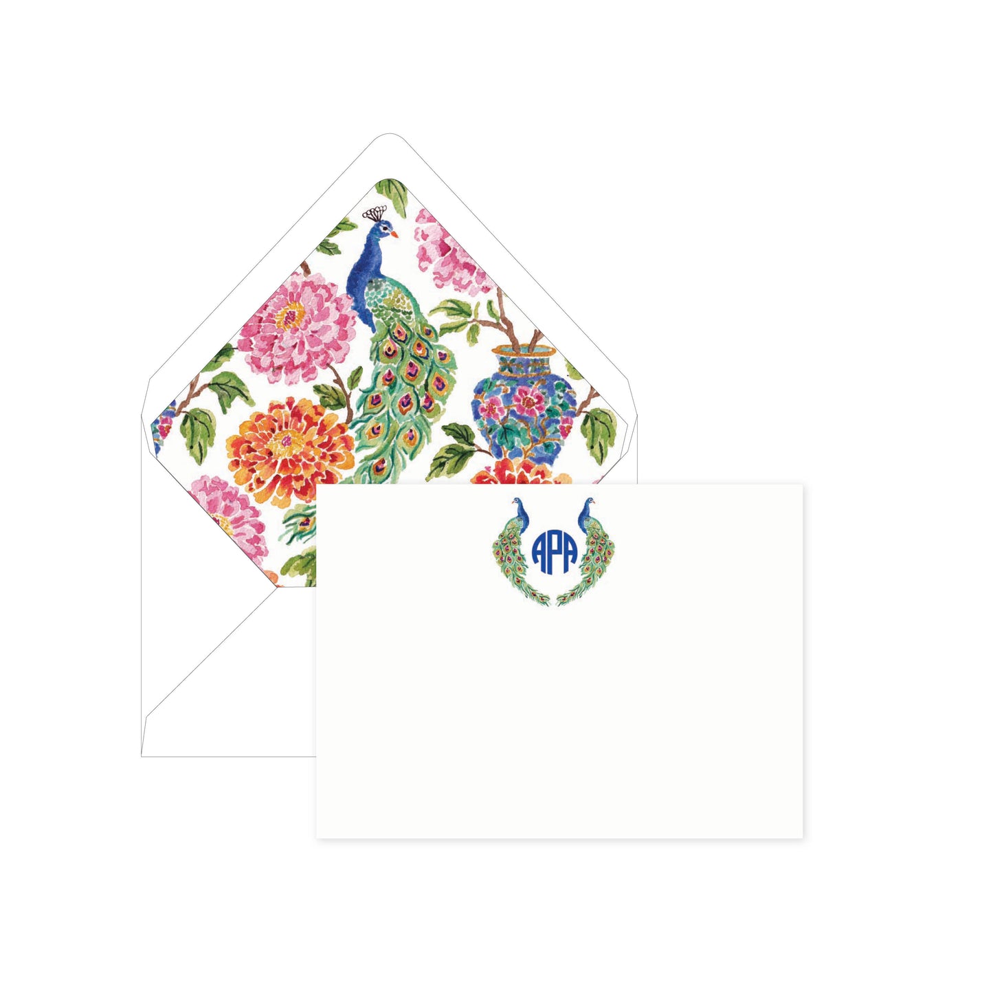 Peacock Circle Monogram Personalized Stationery